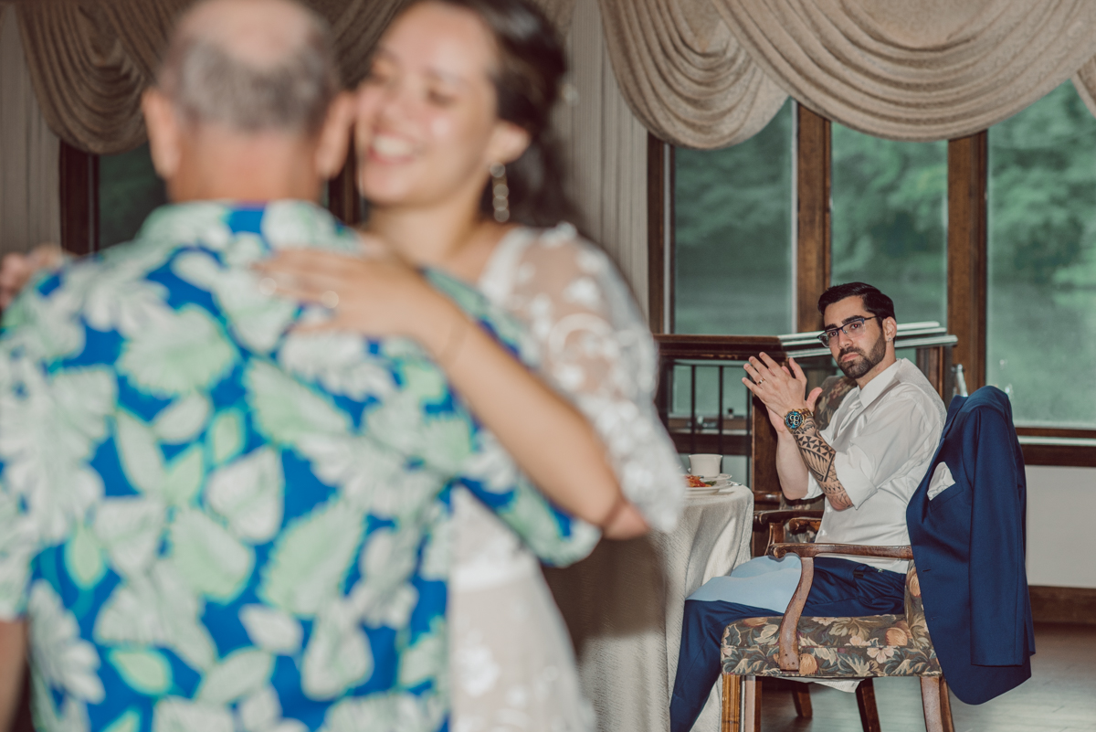 These two dancers, passionate lovers got married on a hot humid day at Auletto Caterers in Deptford NJ. Even though it was hot & humid Nina and Hector were all smiles as well as their family during the family portrait time. Wedding couple's and families that listens to you and does everything you ask them to even though the weather and environment can be tough are the BEST kind of clients! Nina and Hector were that best ideal clients, they from day one left all control regarding photo to me, did not question or have concerns. Knowing that you have this full trust and control on the wedding day makes you want to give your 100% and more. Nina and Hector are one of my top ideal clients and their wedding day photos are living proof of it. Nina and Hector's wedding day was combined of casual, mess, chaos, laughters, chill, emotional and passionate love for dancing. This was my first time at Auletto Caterers and in this part of NJ and this wedding venue in Deptford NJ was a pleasant surprise. It was full of secret locations for photos, garden, little pond where I played around with reflections, peacocks, waterfall and lavender field! Plus kind people to work with. Nina and Hector's July wedding at Auletto Caterers NJ captured by Karis from Hey Karis NY, NJ, Brooklyn, Hudson Valley and Catskills Wedding and Elopement Photographer.